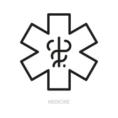 Fototapeta premium Caduceus medical line icon. Snake symbol. Black outline sign. Medicine, hospital, health, healthcare concept. Vector illustration. Editable stroke.Isolated on a white background.