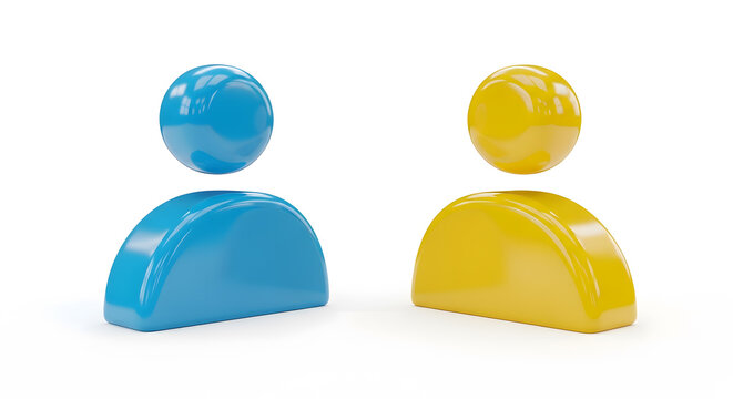 Glossy three dimensional user profile icons representing diverse individuals in a digital interface