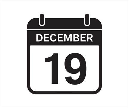 December 19th calendar icon vector illustration for important dates
