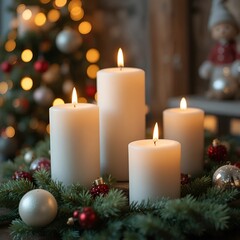 Festive Christmas Candles and Ornaments with Holiday Cheer.
