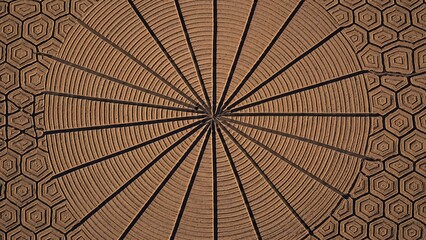 Obraz premium Geometric Patterned Pavement with Circular and Hexagonal Designs.