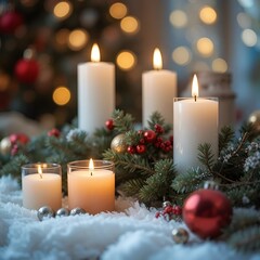 Festive Christmas Candles and Ornaments with Holiday Cheer.