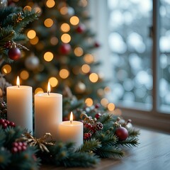 Festive Christmas Candles and Ornaments with Holiday Cheer.