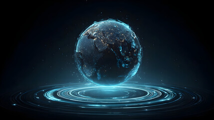Futuristic holographic earth projection with glowing digital effects for technology design
