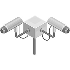 Isometric Security Camera System with Two Cameras Mounted on a Central Unit White Background Vector Art