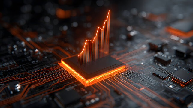 Futuristic ai microchip with glowing circuit elements for technology design