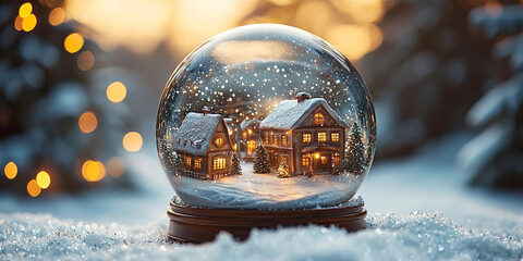 Beautiful snow globe with cozy winter village scene Generative AI