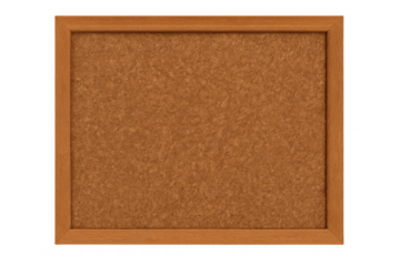 Cork board with wooden frame, an empty pinboard for important memos and notices, transparent background
