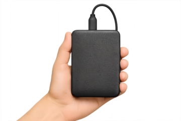 A person's hand holding a hard drive for the concept of technology.