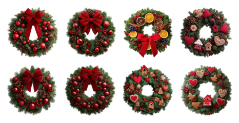 PNG Festive Christmas wreath collection, element set on transparent background