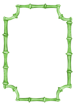 Green rectangular frame of watercolor bamboo stems, border for the design and decoration of banners, invitations, and postcards.