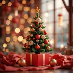 Festive Christmas Tree with Ornaments and Glittering Lights Christmas Wallpaper. 
