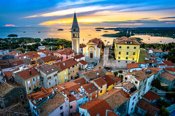 Vrsar, Croatia. Town of Vrsar in Istria aerial evening view