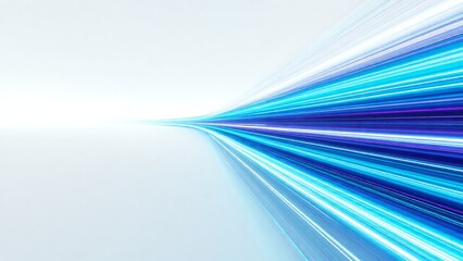 Fototapeta premium Abstract blue and white light trails streaking across a white background, conveying a sense of speed, motion, and technological advancement, perfect for digital backgrounds or futuristic designs