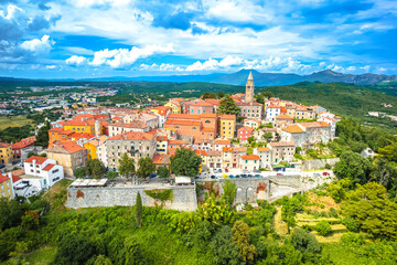 Obraz premium Historic town of Labin on picturesque hill aerial view