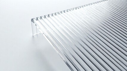 Obraz premium Close-up of sleek metallic blinds on white background for modern interior design, corporate presentation backdrop, or website hero image with copy space for text