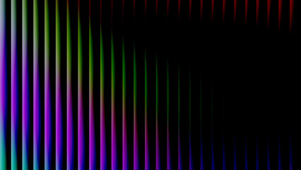 Vibrant spectrum gradient vertical lines forming an abstract dynamic pattern on a deep, dark background