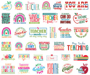 Best Teacher Ever. Cute and Colorful Teaching Sayings with Rainbows and Apples