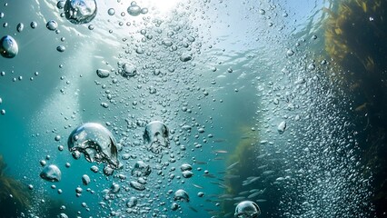 Underwater Bubbles Ascending Towards Sunlight - A Serene Aquatic Scene.