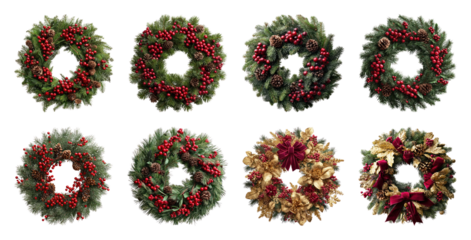 PNG Festive wreaths with berries displayed, element set on transparent background