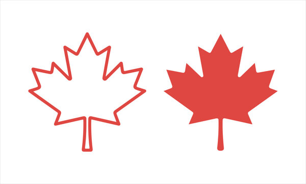 Two maple leaf icons one outline one solid red for canada day