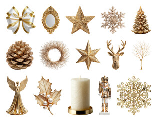 Fototapeta premium PNG Elegant gold Christmas decorations collection, element set on transparent background