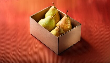 fresh pear fruit in a carboard box for grocery store