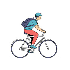 Obraz premium Young man in helmet and backpack riding bicycle with determination.