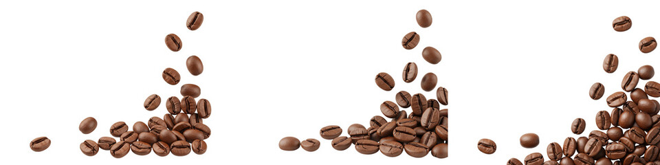 Obraz premium Set of coffee beans floating from corner isolated on white