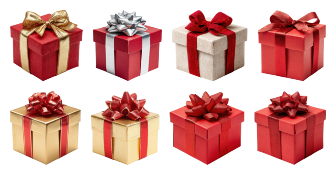 PNG Colorful festive gift boxes, element set on transparent background
