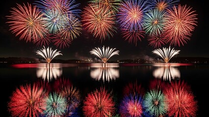 Spectacular Fireworks Display Over Water - A Night of Celebration.
