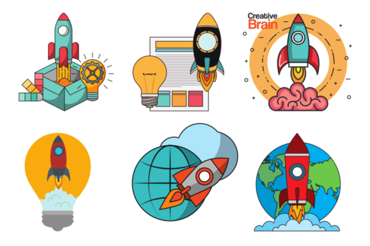 Flat lay of colorful rocket ship