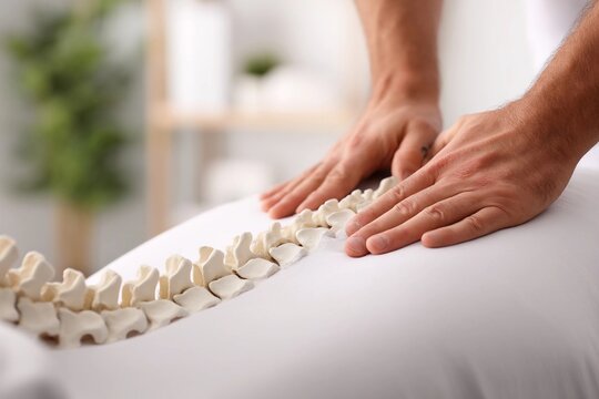 Chiropractor performing spinal adjustment on a patient in a calm clinic setting for pain relief and wellness