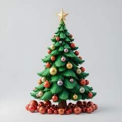 Festive Christmas Tree with Red Ornaments and Green Foliage. 
