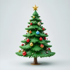 Festive Christmas Tree with Red Ornaments and Green Foliage. 
