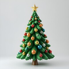 Festive Christmas Tree with Red Ornaments and Green Foliage. 
