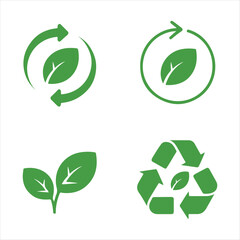 Fototapeta premium Green eco icons set representing recycling sustainability and plant growth