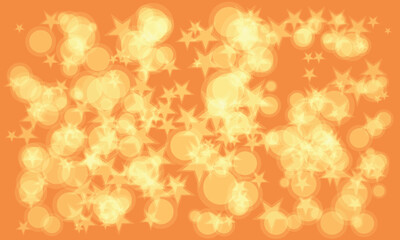 Festive orange background with sparkling bokeh lights and stars for celebration