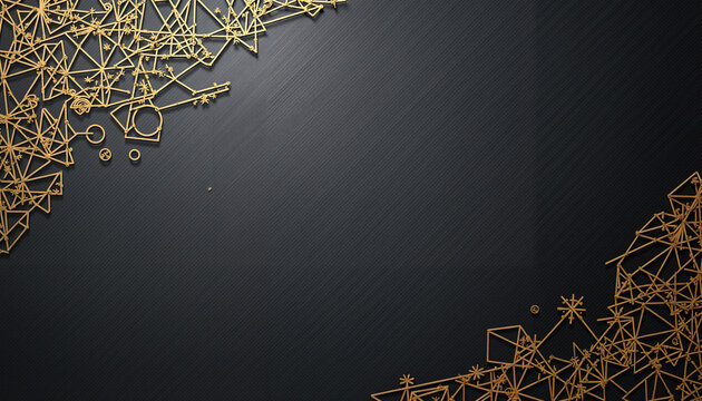 Black surface texture with golden patterns, elegant design, artistic background, copy space