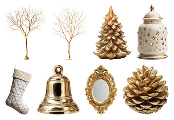 Fototapeta premium PNG Elegant gold Christmas decorations collection, element set on transparent background