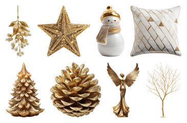Fototapeta premium PNG Elegant gold holiday decorations, element set on transparent background