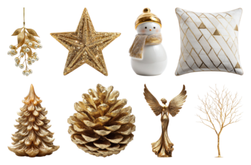 PNG Elegant gold holiday decorations, element set on transparent background