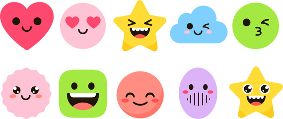 A delightful collection of ten charming and expressive emoji icons, each radiating a unique emotion, isolated on perfect for adding a touch of whimsy