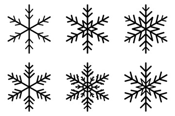 Obraz premium Vector art of collection of snowflake icons icon on. Vector illustration of snowflakes icon set on transparent background. Vector line icon. Collection of different form snowflakes vector icon.