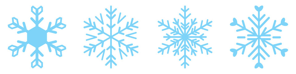 Blue doodle snowflakes set. with blue snowflakes on a white background. Craft sparkle and crystal sketch elements for Christmas, New Year party, winter holiday decoration. Winter snow icon holidays.