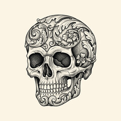Vintage Baroque Skull Ornament Engraving