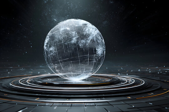 Luminous digital world: glowing holographic globe in futuristic tech environment