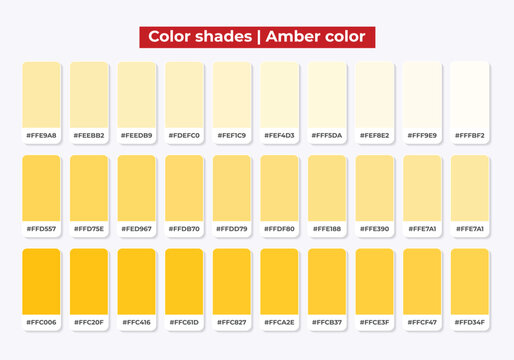 Color shades palette chart showing various tones of amber color
