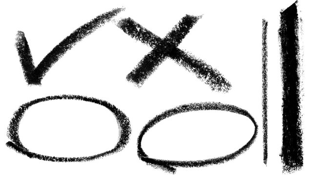 Hand-drawn checkmarks, cross, circles, and lines Design elements for emphasis and highlighting