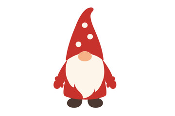 Naklejka premium Cute Christmas gnome wearing a red pointed hat and long white beard standing pose